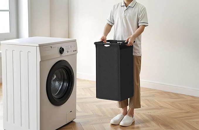 Laundry Hamper with Shelf, Laundry Basket 3 Section, Laundry Sorter with Pull-Out Removable Large Bags and Movable Wheels, Metal Frame, 3 x 15.87 Gallons (60L), Rustic Brown + Black PF04XLY
