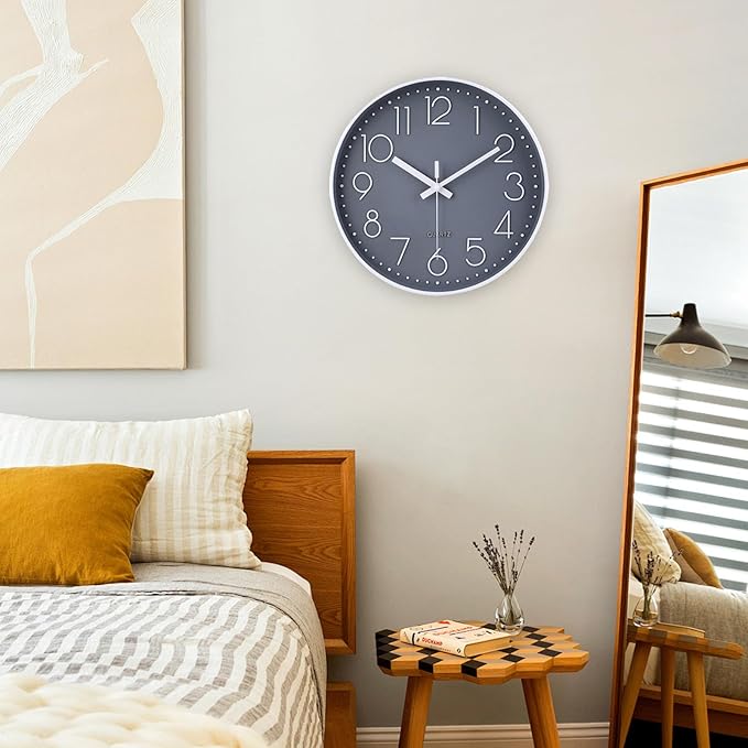 jomparis 10 Inch Gray Wall Clock Battery Operated Silent & Non-Ticking Wall Clock for Home, Bathroom, Bedroom, Kitchen