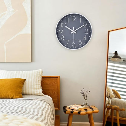 jomparis 10 Inch Gray Wall Clock Battery Operated Silent & Non-Ticking Wall Clock for Home, Bathroom, Bedroom, Kitchen