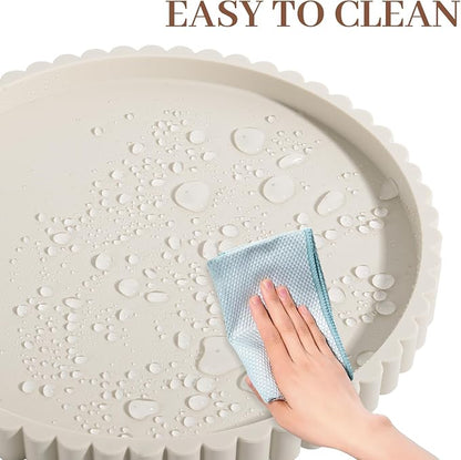Round Bathroom Tray Silicone Kitchen Counter Decor Vanity Organizer Decorative Coffee Table Tray for Perfume, Candle, Soap Dish, 10 Inch, Beige
