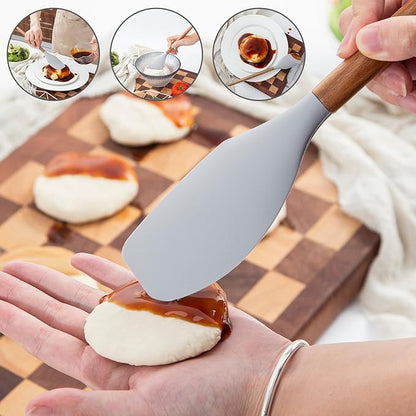 Silicone Spatula 2pcs for Baking Cooking Spatulas Set for Mixing Good Grips Silicone Spatulas Acacia Spatula Food Grade 12" Solid Wood Handle Heat Resistant Up to 600°F for Nonstick Cookware