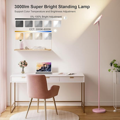 SUNMORY Soft Pink Torchiere Floor Lamp for Bedroom and Office – Elegant Standing Lamp with Modern Design, Perfect for Ambient Lighting in Living Spaces