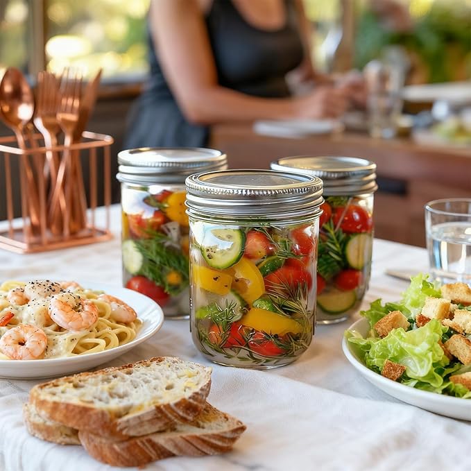 ComSaf Wide Mouth Mason Jars 16oz - 8 Pack, Pint Mason Jars with Lids and Seal Bands, Glass Canning Jars for Pickling, Jam, Jelly, Honey, Salad, Desert, Shower Wedding Favors, DIY Candles Decor