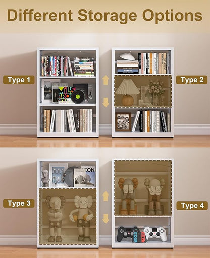 METALOONG 3 Tier Metal Book Shelf, Adjustable Bookcase with Anti-Tip Device & Leveling Feet, Heavy-Duty White Corner Bookshelf for Home Office, Bedroom, Garage