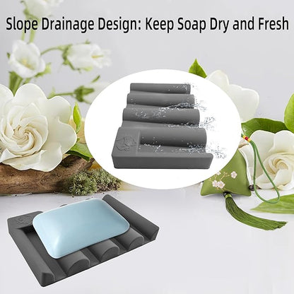 Silicone Soap Dish,Self Draining Soap Holder Perfect for Shower,Bathroom Sink,Kitchen Sink & Travel,Non-Slip Bar Soap Holder Extend Soap Life,Keep Soap Bars Dry & Easy Cleaning Grey-1Pcs
