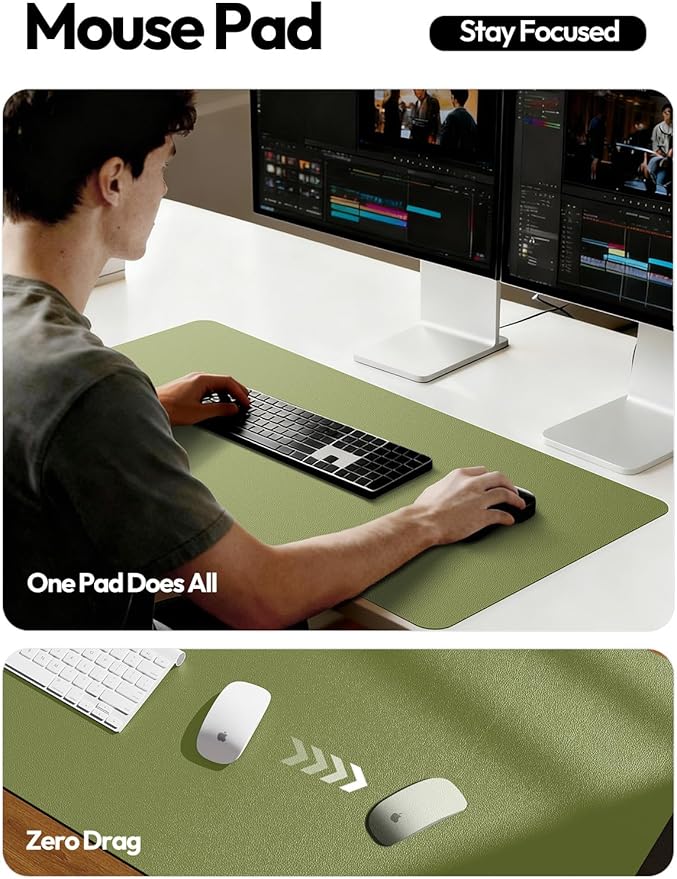 YSAGi Leather Desk Protector, Office Mat, Large Mouse Mat, Non-Slip PU Leather Blotter, Laptop Desk Mat, Waterproof Writing Pad for Office and Home(Green, 63" x 17.2")