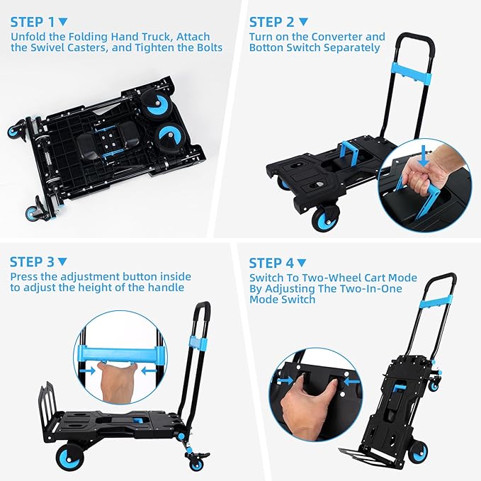 Folding Hand Truck, Collapsible Dolly Cart with Wheels, 330lbs Capacity Hand Dolly Heavy Duty with Retractable Handle, Ideal for Home, Auto, Office,Travel Use