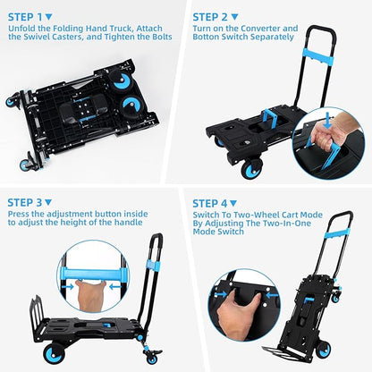 Folding Hand Truck, Collapsible Dolly Cart with Wheels, 330lbs Capacity Hand Dolly Heavy Duty with Retractable Handle, Ideal for Home, Auto, Office,Travel Use