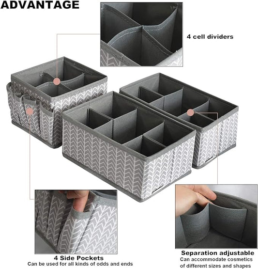 Cosmetic Storage Bins Makeup Organizer, Adjustable Multifunction Storage Box Desk Drawer Divider for Makeup Brushes, Bathroom Countertop or Dresser, Set of 3 (Grey)