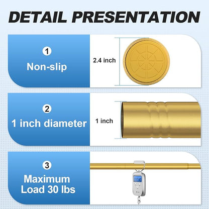 CorkLatta Gold Shower Curtain Rod 31 to 104 Inch,1 Inch Diameter Adjustable Spring Tension Curtain Rod No Drilling Stainless Steel Telescoping Rod,No Rust