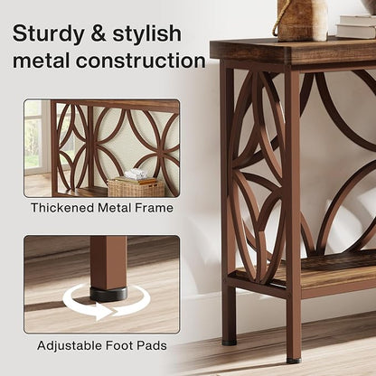 Tribesigns 70.9-Inch Narrow Sofa Table, 2-Tier Industrial Console Table Behind Couch, Long Entry Tables with Storage for Entryway, Living Room, Foyer, Hallway, Glossy Brown