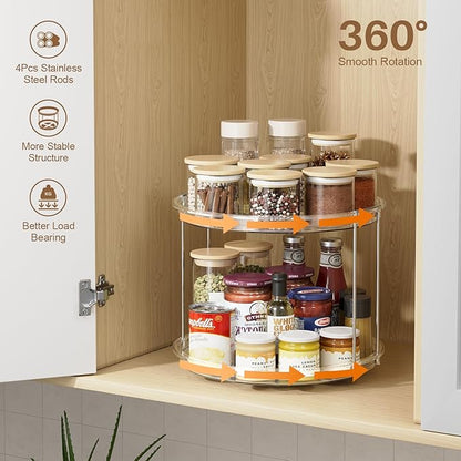 LAMU 2Pack 2 Tier Lazy Susan Organizer 12 inch Large Lazy Susan Turntable Rotating Spice Rack Organization for Cabinet, Kitchen, Pantry, Countertop, Bathroom, Vanity, Medicine Cabinet Organizer, Clear