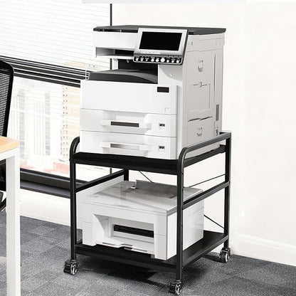 TFK 2 Tier Large Printer Stand with Storage, 20 x 20 Inches Under Desk Printer Table with Adjustable Shelf, Rolling Printers Cart with Wheels for Home Office, Fits Fax /3D Printer/Scanner, Black