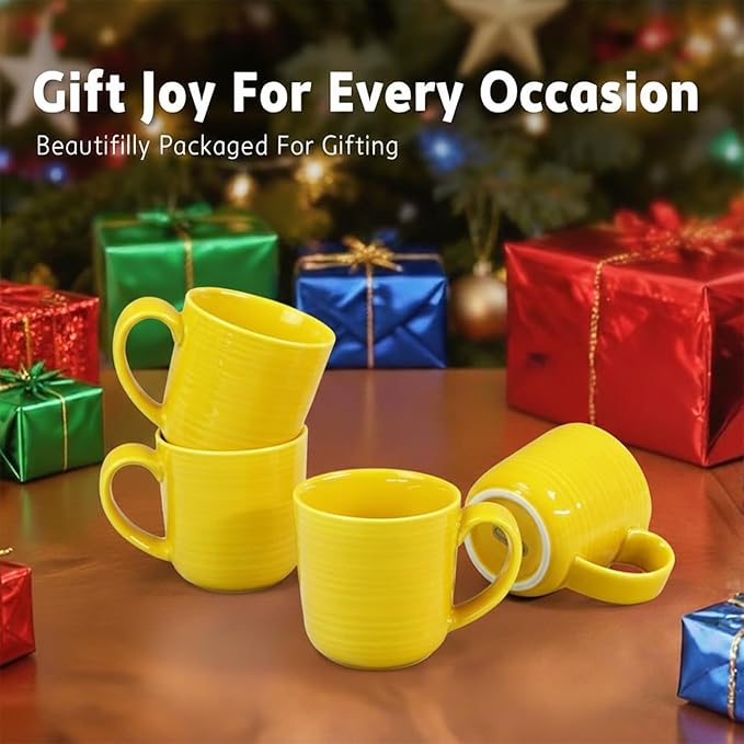 Ceramic Coffee Mugs Set of 4, 12 Ounces Ceramic coffee mug,heavy mug with Comfortable Handles,Dishwasher & Microwave Safe，coffe mug Sets 4 Beautiful Colors, tea mug for Coffee, Tea. (YELLOW)