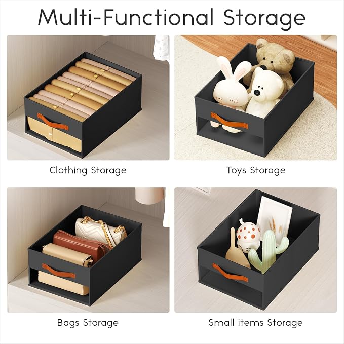 Homsorout Drawer Organizers and Storage - 6 Pack Foldable Pants Organizer with Clear Window & Handles, Fabric Closet Organizer for Clothes, Jeans, Sweaters, Towels, T-shirt, Scarf (Black)