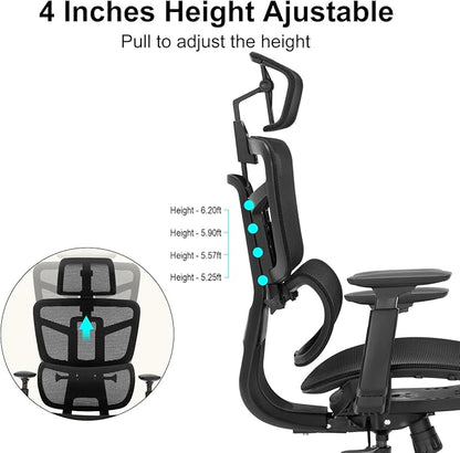 Ergonomic Office Chair, Desk Chair with Adjustable Height, Lumbar Support, High Back Mesh Computer Chairs with Flip up Armrests Support Home Gmaing Desk Chair, 360°Swivel, Tilt Lock and Wide Cushion