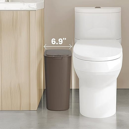 Cesun Bathroom Trash Can with Lid, 5 Gallon Motion Sensor Trash Can, Small Automatic Garbage Can, Touchless Smart Plastic Slim Wastebasket for Bedroom, Office, rv, Living Room, Brown