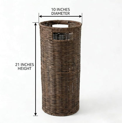 Rattan Umbrella Holder for Entryway with Drip Tray, 21''H Round Umbrella Stand for Indoor & Outdoor, Tall Wicker Basket for Storage, Woven Organizer for Home, Office, Hotel, Shop, Brown