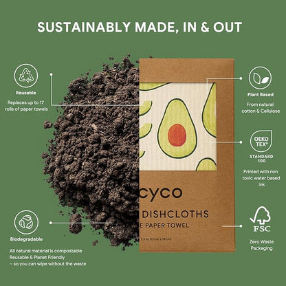 RECYCO Swedish Dishcloths for Kitchen | 6 Packs Fruit Joy Washable Dish Rags | Cellulose Reusable Cleaning Paper Towels | Absorbent Counter Dish Cloth Sponge Kitchen Wipes, 8" L x 7" W