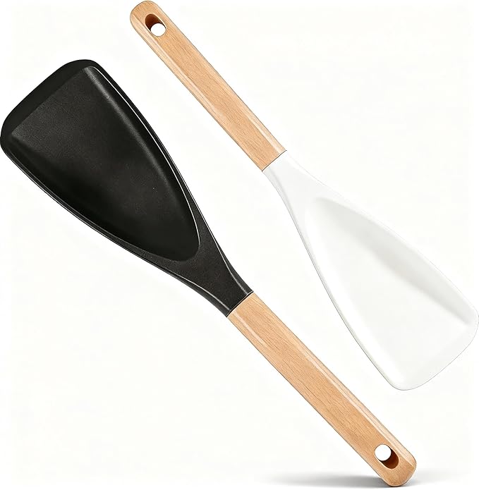 Silicone Cooking Spoon 2-Pack - Safe for Nonstick Cookware, BPA-Free Flexible Design for Cooking and Serving, Matte Black & White