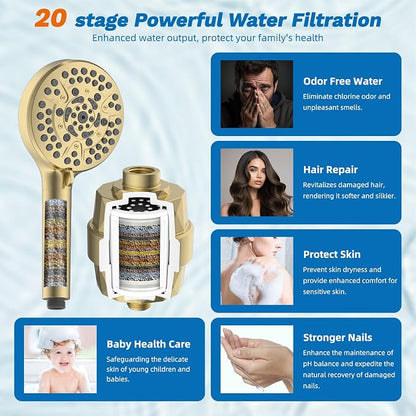 Hibbent cUPC Certified 13'' Shower Head Combo, High Pressure 5 Spray Rainfall Showerhead, 10 Spray Handheld, All Metal Easy Reach 4-way Diverter Arm with Pause Mode, 71'' Hose and Holder, Brushed Gold