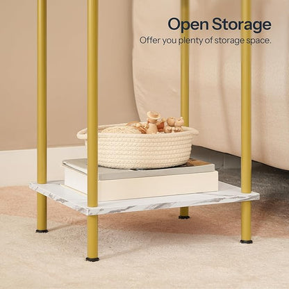 HOOBRO End Tables Set of 2, Small Side Table, Nightstand with 2-Layer Storage Shelves, Sofa Table for Small Spaces, Living Room, Bedroom, Stable Frame, Easy Assembly, Gold and Marble DM09BZP201