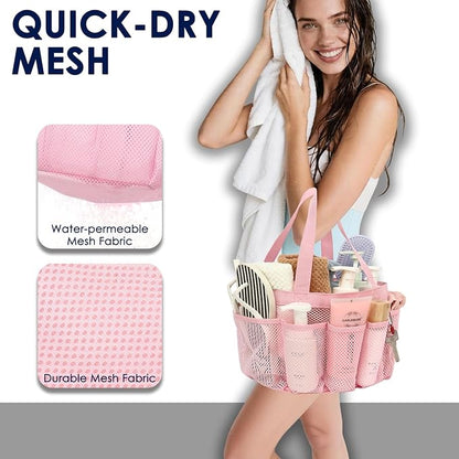 GYEUKHAM Mesh Shower Caddy Portable for College Dorm, Quick Dry Hanging Shower Bag with 8 Pockets, Bathroom Tote Organizer for Gym, Travel, Camping, Pink