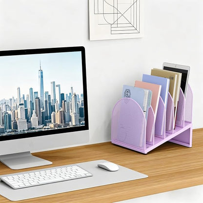 gianotter Desktop File Organizer, Desk Organizer with 5 Compartments, Paper Organizer for Desk, Workspace Organizers for Office Supplies (Purple, Inclined Style)