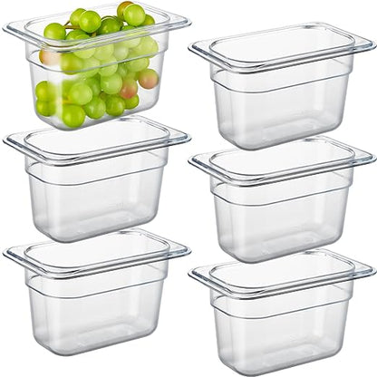 CURTA 6 Pack NSF Food Pans, 1/9 Size 4 Inch Deep, Commercial Polycarbonate Plastic Clear Freezer-Safe