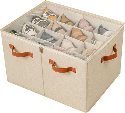 TOPIA HOME Shoe Organizer for Closet, Foldable Shoe Box with Adjustable Dividers and Clear Cover, Space Saving Shoe Storage Organizer Cabinet with Reinforced Handles, Fits 16 Pairs TP09J