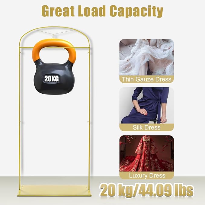 91" Gold Garment Rack Metal Freestanding Garment Rack Wedding Dress Display StandStore Hanging Clothes Rack Clothing Display Rack for Hanging Long Dresses