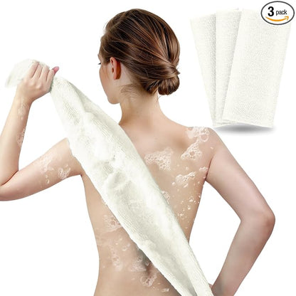 ARCH&M Exfoliating Washcloth & Back Scrubber, 35 Inch, 3 Pack, Off-White | Japanese Beauty Washcloth for Shower, Smoother Skin, Korean Body Towel, Deep Exfoliation Daily Use, Removes Dead Skin