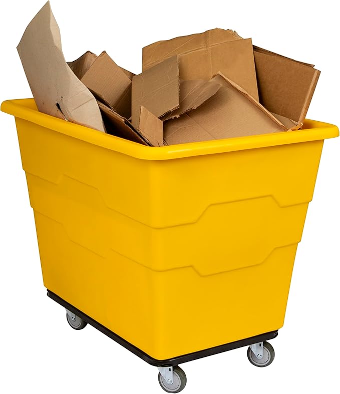 ReadySpace Commercial 16 Bushel Utility Cart with Steel Base, Poly Box Basket Truck, Laundry Cart, and Rolling Trash Bin, 47-Inch x 34.75-Inch x 35.5-Inch, 1000 Pound Weight Capacity, Yellow