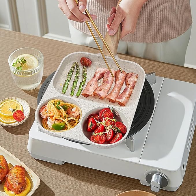 Egg Frying Pan, 3 Section Omelette Pan with Nonstick Coating, Aluminium Alloy, Suitable for Gas and Induction Stove