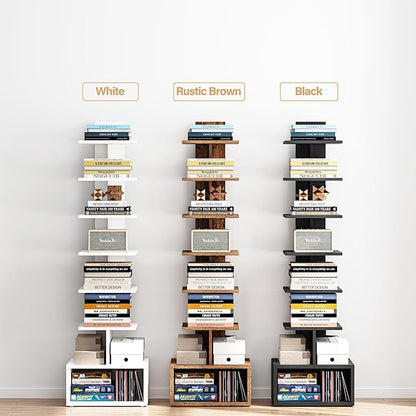 TUTOTAK Narrow Bookshelf, Vertical 8-Tier Bookcase, Spine Book Shelf for Small Space, Small Standing Shelf for Living Room, Office, Study, Entryway, Black BS07BK008
