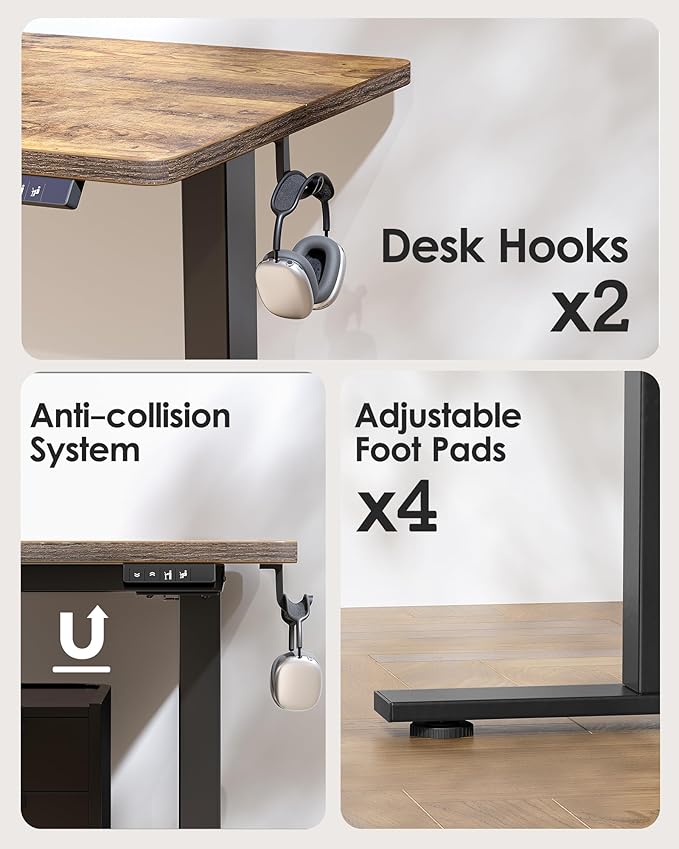 TIQLAB 55 * 28 Inches Standing Desk, Adjustable Height Stand up Desk,Sit Stand Home Office Table with Splice Board, Rustic Brown