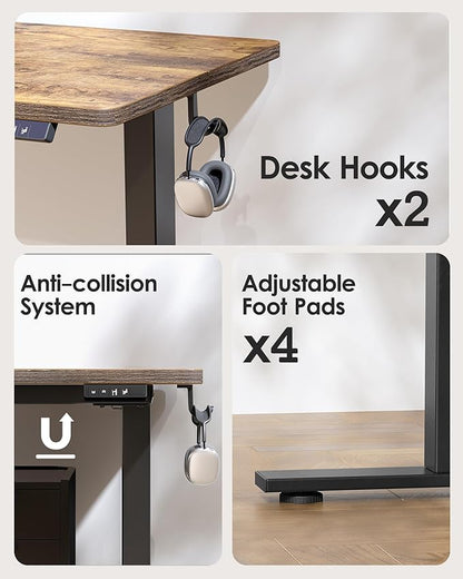 TIQLAB 55 * 28 Inches Standing Desk, Adjustable Height Stand up Desk,Sit Stand Home Office Table with Splice Board, Rustic Brown
