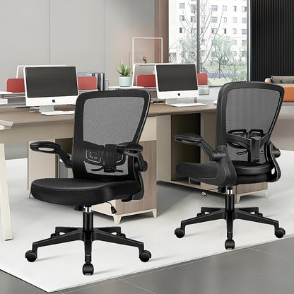 Desk Chairs with Wheels, Ergonomic Mesh Office Chair Adjustable Height and Swivel Lumbar Support Home Office Chair with Flip Up Armrests, Set of 16