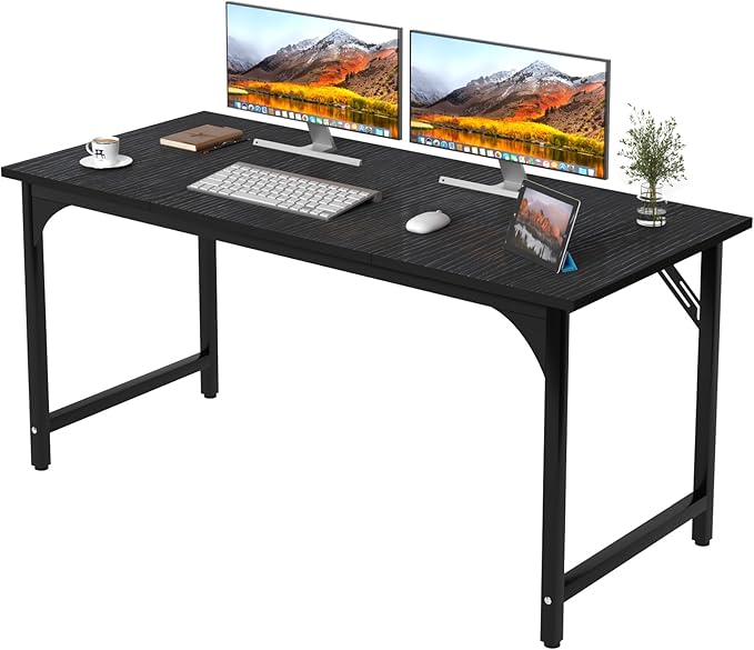 Computer Desk, 55.1" Office Desk, Extra Wide 23.62” Deep Desktop, 0.59” Thick Heavy-Duty Home Office Desks, Office Table with Steel Frame, Modern Wood PC Desk for Bedroom Study Writing Gaming Work
