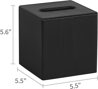 Mkono Tissue Box Cover PU Leather Square Tissue Box Holder with Bottom, Decorative Facial Cube Organizer for Bedroom Bathroom Dresser Vanity Countertop Night Stands Home Office Desk (Black)