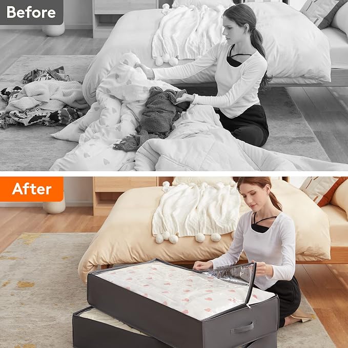 Lifewit 95L 6 Pack Under Bed Storage Containers, Large Capacity Blanket Storage Bags with Reinforced Handle, Organization and Storage for Comforters, Sheets, Clothes, Bedroom, College Dorm, Grey