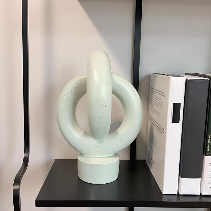 12" Modern Abstract Ring Decorative Sculpture, Knot Sculptures,Home Decor,Coffee Table Statues,Dining Living Room Desk Decor,Light Gray