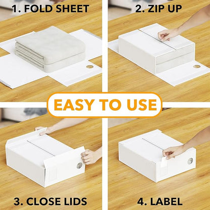 SpaceAid 4 Pack Bed Sheet Organizers and Storage, Foldable Sheet Organizer for Linen Closet, Sheets Set Folder Keeper with Window XL (Queen & King Size) Organizing Bedding Container, White