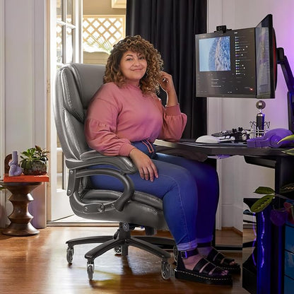 VITESSE 500lbs Heavy Duty Office Chair for Low Back Pain Relief, Big and Tall Office Chair with Ergonomic Lumbar Support, High Back Executive Chair with Quiet Rubber Wheel（Grey）