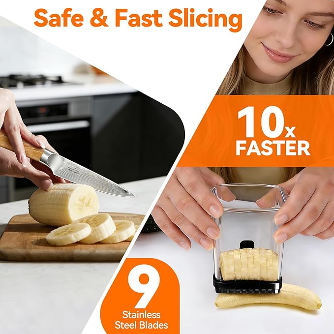 2 Pack Fruit Slicer Cup for Strawberry, Banana, Hard-Boiled Egg - Detachable Cutter with Push Plate - Rapid & Safe Slicing Kitchen Gadget for Quick Meal Prep (Black)