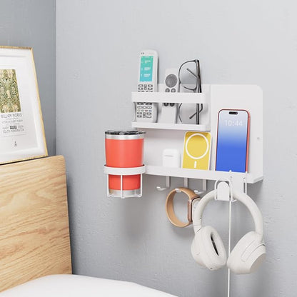Versatile Bedside Wall Organizer, Floating Bedside Shelves, Wall Mount Essential Accessories for Room Decor, Dorm, Makeup Organizer, Remote Control Holder，Night Stand