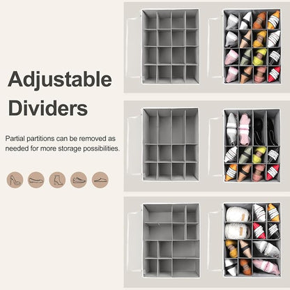 TOPIA HOME Shoe Organizer for Closet 2 Pack, Foldable Shoe Box with Adjustable Dividers and Clear Cover, Space Saving Shoe Storage Organizer Cabinet with Reinforced Handles, Fits 32 Pairs TP12WG