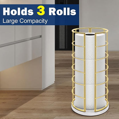 NearMoon Toilet Paper Organizer Stand, Free Standing 3 Rolls Tissue Storage, Metal Bathroom Accessory, Rustproof Toilet Roll Holder for Kitchen Countertop Inside Cabinet Shelf(Marble Base,Gold)