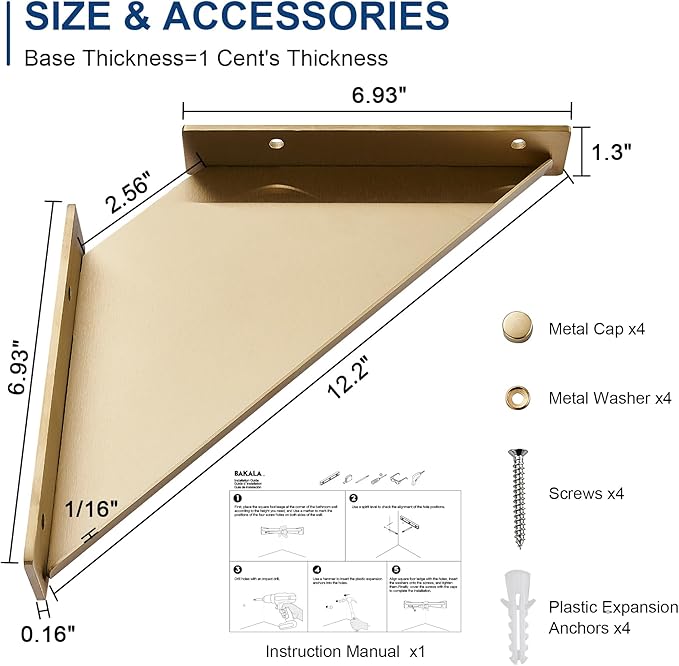 Corner Shower Foot Rest for Shaving Legs, Wall Mounted Shower Step & Shower Shelf 2 in 1, Stainless Steel Shower Foot Ledge, Heavy Duty Corner Shelf for Bathroom, Space Saving Design,Brushed Gold