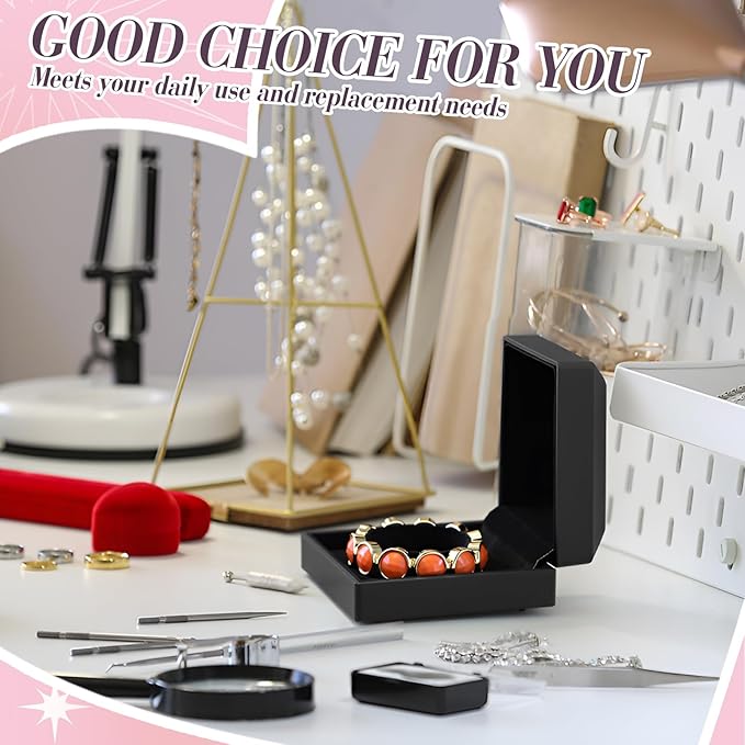 Yinkin 12 Pcs Black Velvet Jewelry Boxes LED Light Display Ring Necklace Bracelet Chain Gift Box Bulk Wedding Proposal Anniversary(Bracelet,Square)